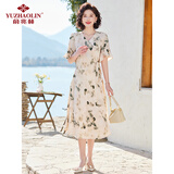 俞兆林夏装雪纺妈妈短袖连衣裙中老年女装收腰长裙子 Y52Q006