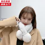 槿城真毛獭兔毛围巾女冬季保暖百搭可爱交叉皮草围脖濑兔毛绒加厚TT02 双球浅灰色