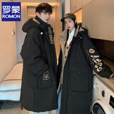 罗蒙中长款过膝情侣羽绒服男女士冬季新款白鸭绒连帽加厚宽松衣服男装 黑色【男女同款】 XL