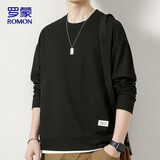 罗蒙（ROMON）长袖T恤男士圆领卫衣男秋冬季打底衫休闲上衣男装 黑色01 3XL