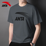 安踏短袖t恤男圆领潮流大logo2025新款冬季休闲半袖跑步健身运动服男 男装灰 XL