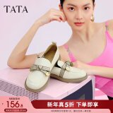 他她（TATA）通勤百搭乐福鞋春季新款方跟小皮鞋女单鞋WCPA1AA3 米白 34