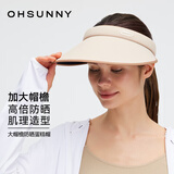 OhSunny防晒帽女春夏大檐防紫外线防晒发箍蛋糕帽空顶太阳帽子 丝雾咖 均码