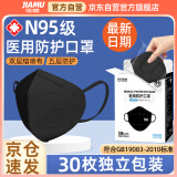 佳睦n95口罩冬季医用防护口罩女高颜值五层防尘防雾霾黑色独立装30枚