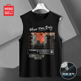 名创优品（MINISO）背心男冰丝速干网眼透气男士坎肩宽松打底汗衫健身运动无袖上衣服 黑色(日落城市) XL 180(体重140-160斤左右)