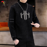 啄木鸟毛衣男秋冬季套头针织衫男士加绒加厚潮流长袖打底衫男装线衣服男 8083黑色 XL 175