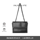 INJOYLIFE流浪包小众软皮通勤包机车大容量单肩包双链条女包牛皮方包 黑色