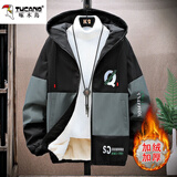 啄木鸟2025男士夹克外套连帽秋冬季加绒加厚潮流工装休闲宽松上衣服男装 1288黑灰色（加绒） 3XL