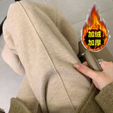 卓贝欣孕妇裤子秋冬季外穿毛呢裤加绒加厚直筒裤托腹长裤哈伦裤秋冬装 卡其色加绒款 L 110-125斤