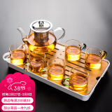 瓷牌茗茶具（cipaiming teaset） 透明玻璃茶具整套套装家用功夫茶壶茶杯会客泡茶器 透明八骏壶6彩杯+小长方盘