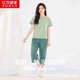 红豆居家睡衣女夏季纯棉休闲短袖短裤女士睡衣可外穿家居服绿色170/92A