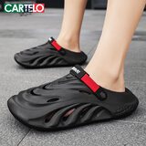 卡帝乐鳄鱼洞洞鞋男夏季包头凉鞋踩屎感沙滩鞋两用凉拖鞋男 1564 黑色 42-43