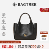 BAGTREE包包树墩墩包 新款真皮品牌菜篮子手提水桶女生包包斜挎女士包包 黑色【平纹】 bag tree包包树轻奢女包