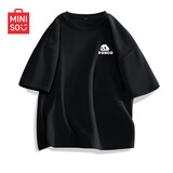名创优品（MINISO）短袖男纯棉休闲宽松夏季圆领百搭青少年潮流半袖t恤 黑 XL