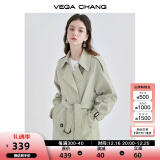 VEGA CHANG风衣外套女2025年春秋新款中长款高级感纯色大衣 豆沙绿 M