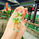 原创轻奢新国风油画风森系耳环渐变多彩耳饰长款流苏耳钉甜美风新 彩虹碧玺 珠宝级