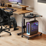 赛途电竞主机车电脑主机托架多层落地打印机置物架台式机电脑主机箱架 移动主机车架胡桃木色【送挂篮*2+全包鼠标垫】
