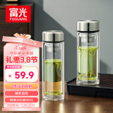 富光玻璃杯双层带茶隔大容量水杯 高档商务泡茶杯 高硼硅杯子500ml