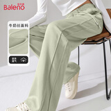 班尼路（Baleno）黑色拼接直筒裤女春秋季2025年简约潮流时尚感休闲简约百搭长裤