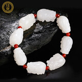 珪宝和田玉貔貅手链男款玉石手串白玉皮休玉器男士手饰节日生日礼物