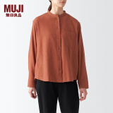 无印良品（MUJI） 女式 法兰绒 立领衬衫长袖格子上衣秋季白衬衣纯棉全棉 BCB41C2A 深橙色 M