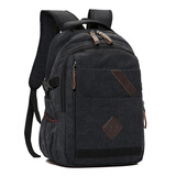 新款帆布大容量男士双肩包旅行背包时尚潮男中大学生书包 黑黑色