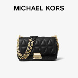 MICHAEL KORS母亲节礼物轻奢MK女包SLOAN皮质链条单肩斜挎包小号黑色/金色