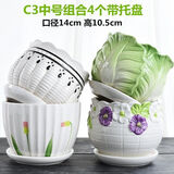 仟尚亿多肉花盆陶瓷个性简约室内植物创意粗陶花盆栽花盆透气大口径组合 C3中号组合4个带托盘 中等