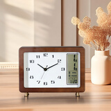 汉时（Hense）创意复古台钟万年历桌面时钟客厅座钟电视柜坐钟摆件家用钟表HD76 胡桃木+石英机芯(20.5*27)cm