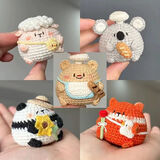 途尊可爱小玩偶毛线手工编织diy材料包手作打发时间钩针钩织礼物挂件 胖胖全家桶【材料包】+珠珠链