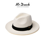 Mr DUCK匠人手工编织帽 白色巴拿马草帽男女礼帽 大帽檐大头围防晒遮阳帽 MS186109-米白色 （经典款大边） M（适合56-58cm头围）