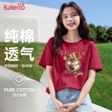 班尼路（Baleno）100%纯棉宽松款短袖T恤女2025年夏季休闲时尚百搭学院风穿搭上衣