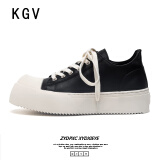 KGV2025新款板鞋男士黑色简约软底厚底增高通勤大头德比鞋休闲皮鞋男 黑色 41 标准皮鞋码=42运动鞋码