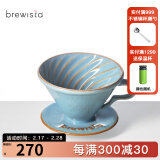 BREWISTA陶瓷手冲咖啡滤杯单孔V60滤杯螺旋纹滴滤式咖啡过滤杯器具 裂晶蓝1-2cups