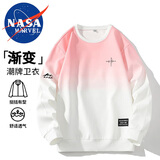 NASA MARVEL卫衣男春秋T恤圆领上衣美式运动潮流渐变宽松打底衫 白粉 4XL
