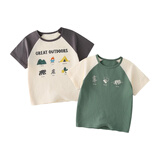 棉花堂【100%棉+抗菌】棉花堂儿童T恤男童夏装女童打底上衣短袖T两件装 组合一:铁灰,绿色 110