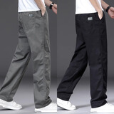 【纯棉耐磨】春秋季纯色休闲裤男士宽松大码直筒裤工装加绒工作裤 军绿色+黑色 【夏薄款】 3XL 【适合180-200斤体重】