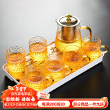 瓷牌茗茶具（cipaiming teaset） 透明玻璃茶具整套套装家用功夫茶壶茶杯会客泡茶器 金盖雅致锤纹杯7件套+小长方盘