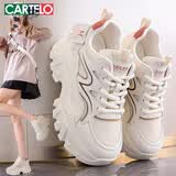 卡帝乐鳄鱼内增高女鞋老爹鞋女网面透气运动休闲鞋子女 1570 米色 38