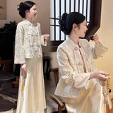 欧迪惠（Oudihui）新中式连衣裙女套装国风外套2025年秋季新款唐装时尚高级感一整套 外套+吊带裙 L 【建议100-120斤】