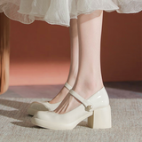 铂呐苓玛丽珍高跟鞋女单鞋婚鞋时尚简约女神节粗跟中口圆头休闲鞋 米白色 【中跟】 37