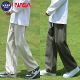 NASA BASE休闲裤男春夏季宽松垂感直筒裤男士青年阔腿潮牌百搭工装裤子 杏色+军绿 2XL