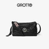 GROTTO个乐黑石包经典大容量植鞣绵羊皮单肩斜挎通勤软包男女款新年礼物 黑石M（银标）