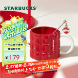 星巴克（Starbucks）红色格纹款马克杯(配搅拌棒)490ml陶瓷杯水杯子情人节礼物女