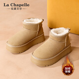 拉夏贝尔（La Chapelle）雪地靴女冬季保暖加绒棉鞋百搭加厚短靴女-0835 卡其色-热销款 37