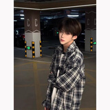 鲁雅尔 美式藏青色格子衬衫男春夏季ins复古衬衣宽松hiphop百搭长袖外套 藏青色 XL 【建议120-140斤】