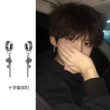 蔓笙复古十字架流苏耳环男士耳坠轻奢高级感耳钉小众设计耳扣朋克耳饰 单只