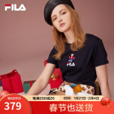 斐乐（FILA）官方女士短袖T恤2024夏印花运动女装针织短袖套头衫小熊T刺绣上衣 传奇蓝-NV XS 155/76A