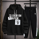 卡度顿卫衣套装男连帽衫春季韩版潮流一套衣服学生运动装青少年大童外套 黑色卫衣套装男两件套 M 【80-100斤】