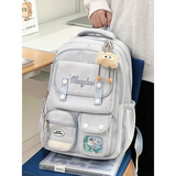 丛林鸟学院风可爱大容量书包女小学生高颜值双肩包初中女生高中学生背包 蓝色【饼干挂件+1个星星徽章】